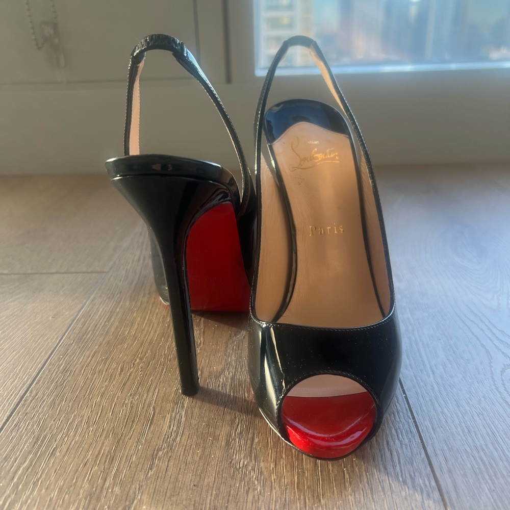 Christian Louboutin Open Peep Toe Sling Back Pumps 120mm RARELY WORN red bottoms